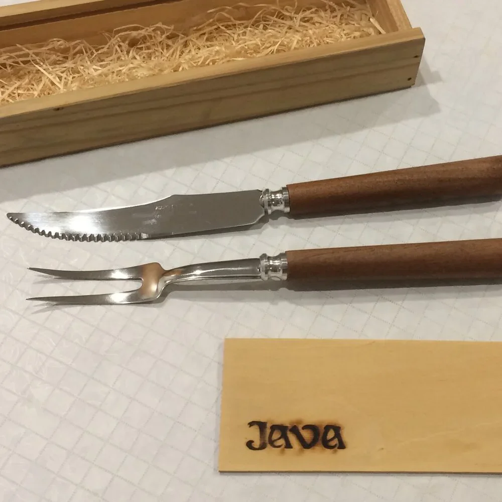 Carving Knife and Fork in Wood Box Set. Great for the grill and BBQ